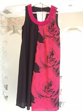 Pink Black Floral Evening Day Knee Length Dress Party