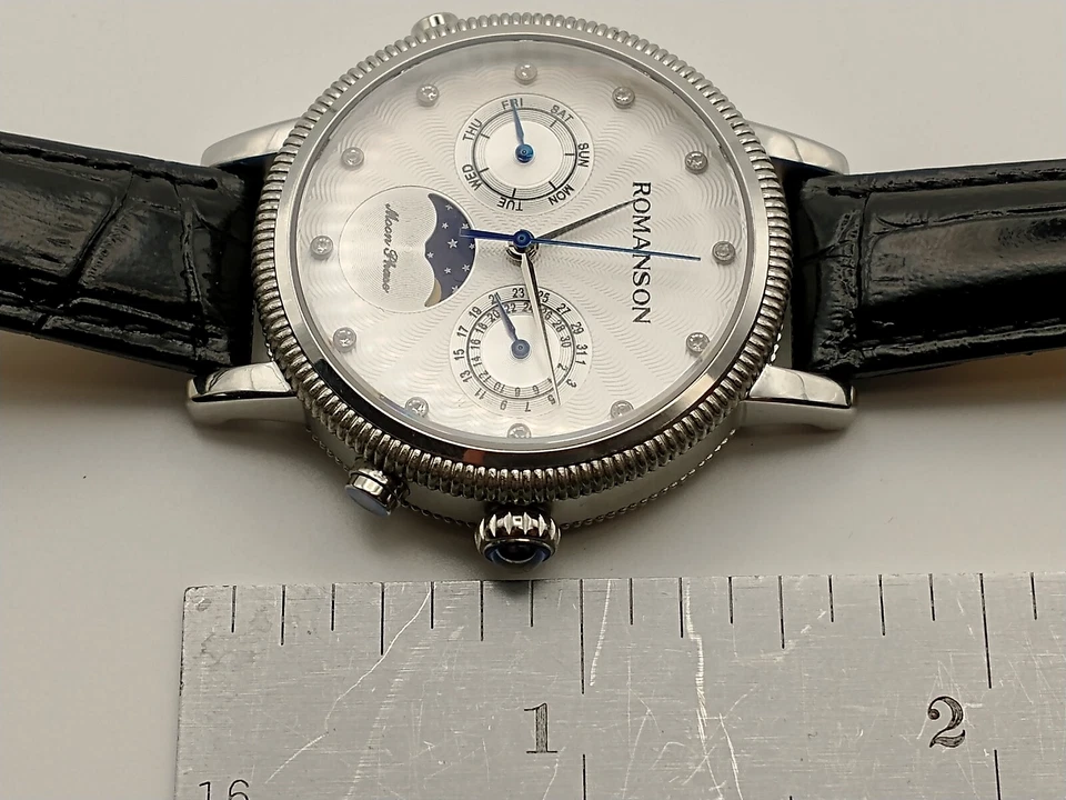 NUEVO "ROMANSON" FASE LUNAR Reloj Dama Día/Fecha de Alta Calidad, Cristal de Zafiro Foto 4 de 4