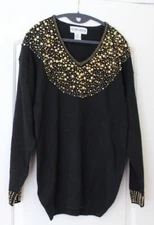 Vintage Victoria Harbour Gold Tone Ball Beads Festive Holiday NYE Sweater Size S