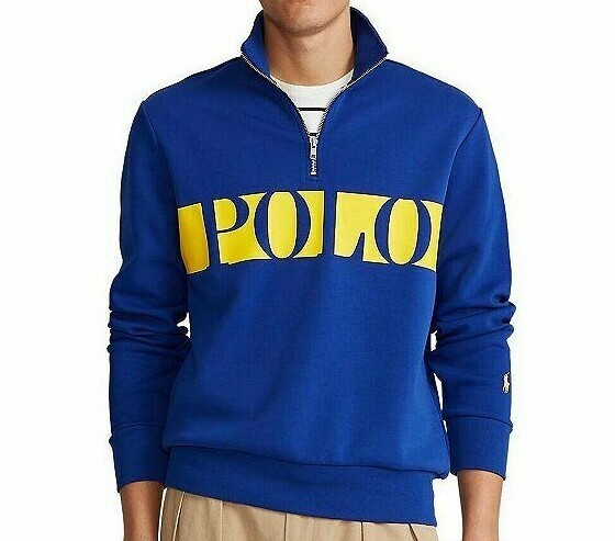 Polo Ralph Lauren HERITAGE ROYAL BLUE nuova con etichetta logo mezza zip felpa S GIALLO PONY
