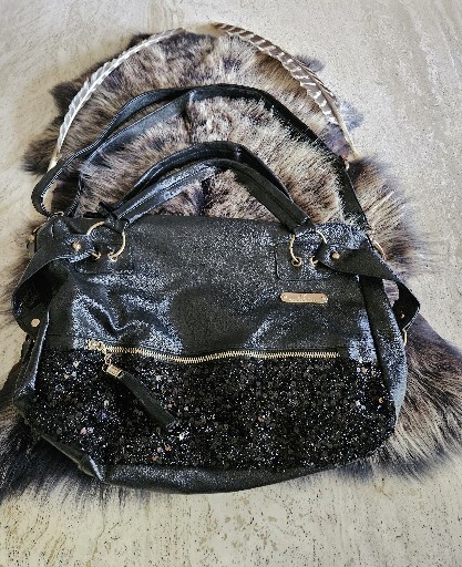 Maomaobag Maomao Bag Purse Black FAUX Leather Sequin Tassles GOLD