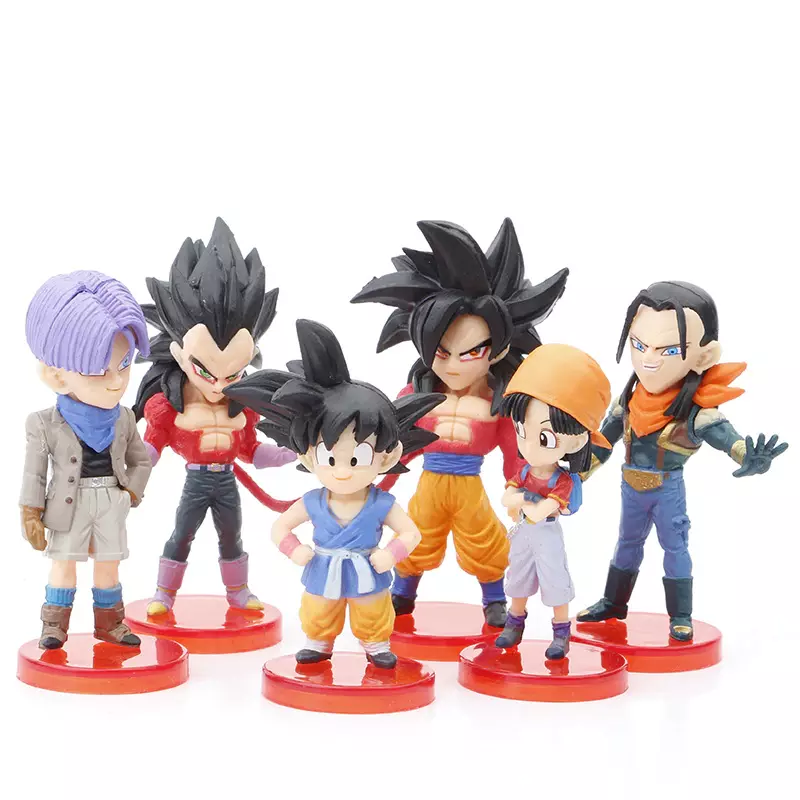 6 Pcs/Lot 8Cm Dragon Ball GT Figure Son Goku Super Saiyan 4 and Pan Model  Dolls