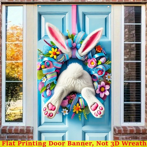 Easter Celebration Bunny Door Banner Door Curtains - Non 3D Wreaths - Picture 3 of 8