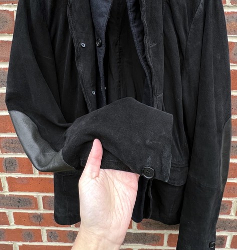 All Saints Mens GRAFT Leather Blazer Jacket LARGE Black Biker suede brushed - Picture 7 of 11