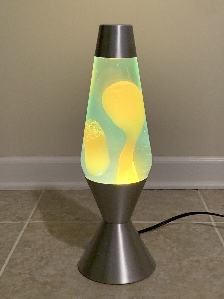 Original Lava Lite Lamp Large 16.3” Silver Yellow Wax Green Liquid