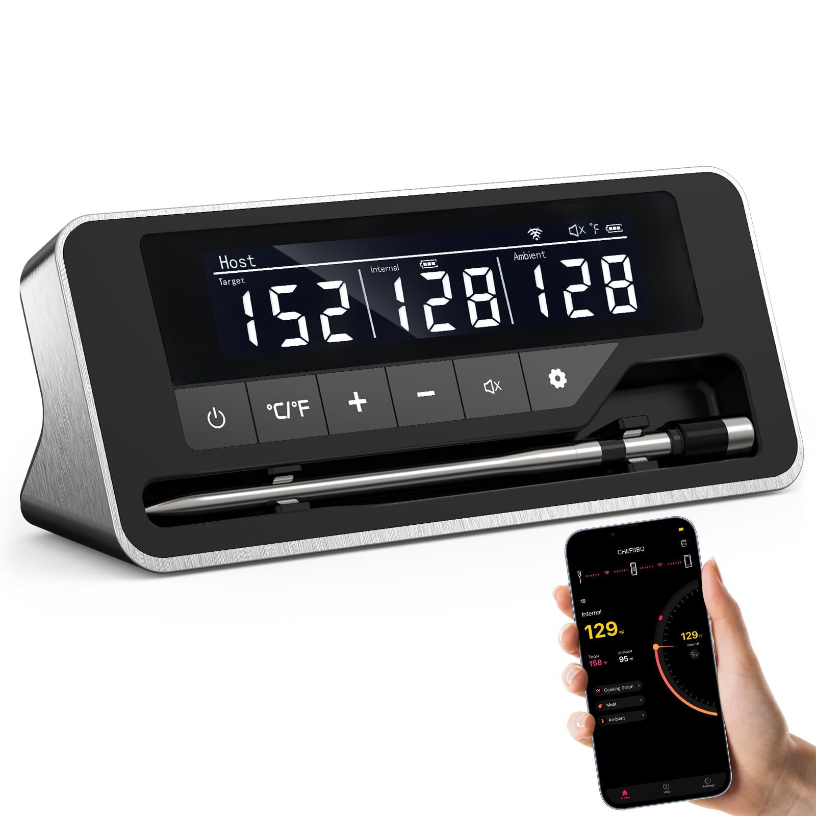 Wireless Meat Thermometer, 800FT Bluetooth Digital Thermometer with Smart APP...