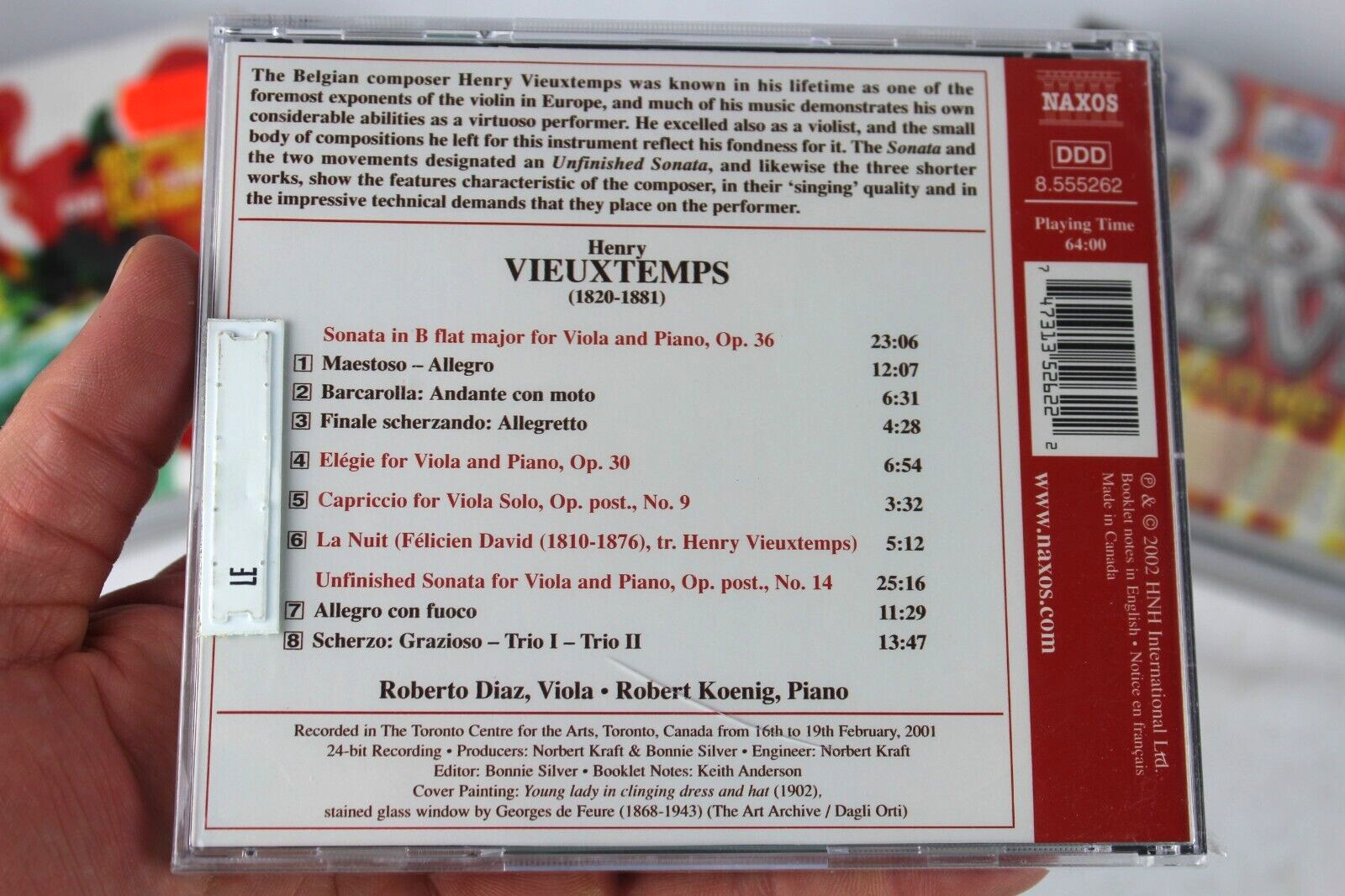 Henry Vieuxtemps Music for Viola and Piano Sonata OP 36 CD cover with red and black title text and Naxos logo.
