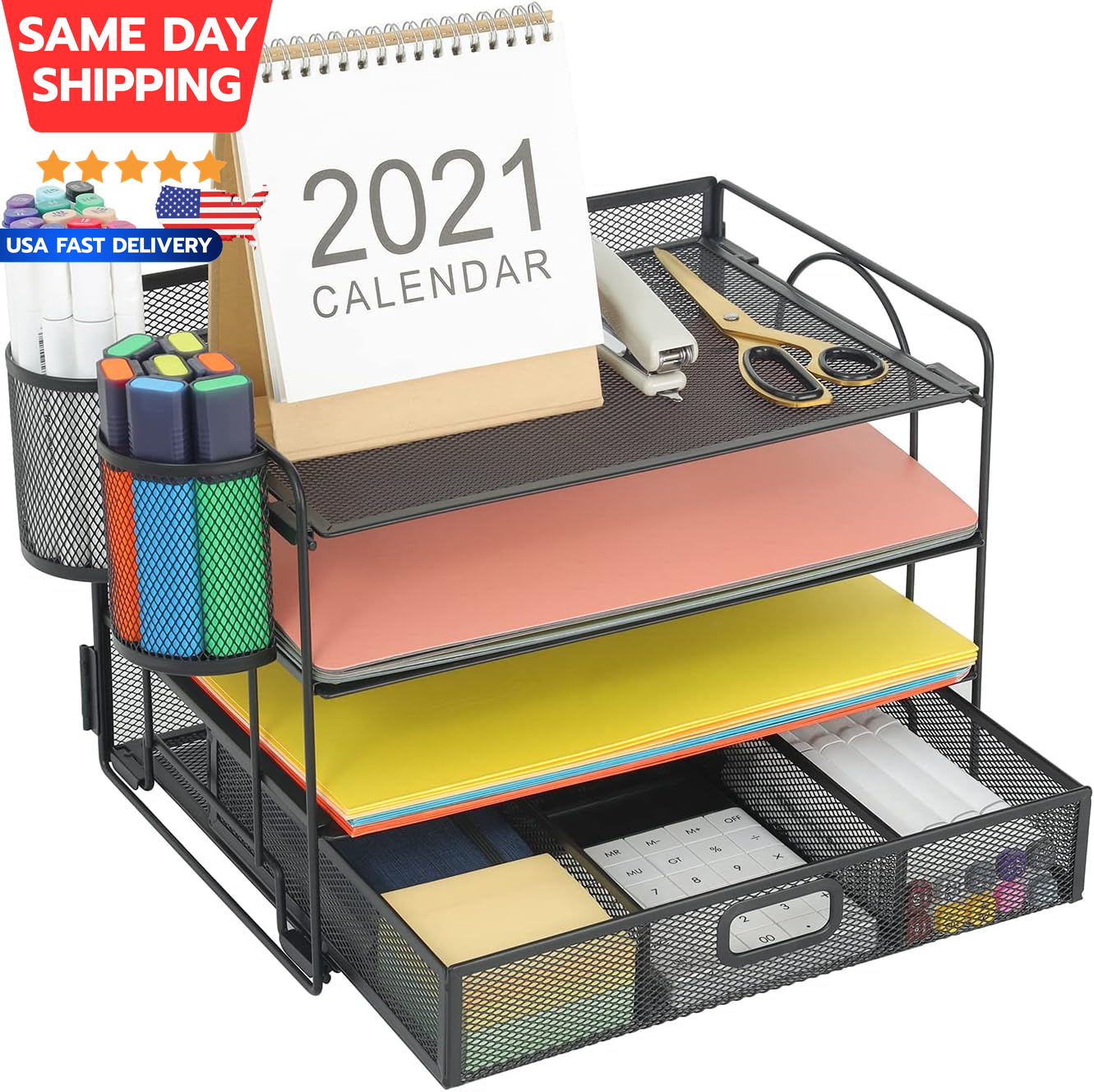 4-Tier Desk Organizer for Paper Files Letters & Workspace Accessories