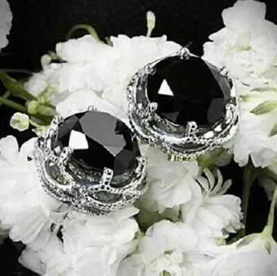 4Ct Lab Created Round Brilliant Black Diamond Earrings 14K White Gold Finish