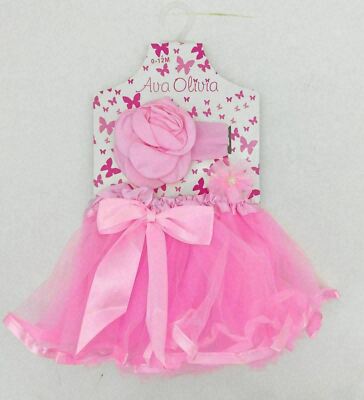 Ava Oliva Infant Girls Tutu Hair Clip and Headband Pink Size 0 -12 Months