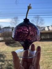 Hand Blown Art Glass Oil Lamp Amethyst Swirl Clear Base Jozefina Krosno 