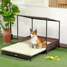 Raised Wicker Dog House, Extendable Pet Bed with Cushion for Medium Pets