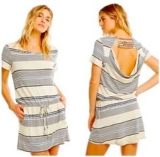 NWT CHASER Striped Mini Dress Size M Women’s Draped Back Pockets Vacay!