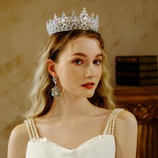 6.5cm Tall Crystal Round Crown Tiara Wedding Bridal Queen Princess For Women