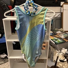 Plum Practicewear Grn, Blu, Yllw Leotard Extra Small, XS  Matching Scrunchie