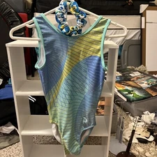 Plum Practicewear Grn, Blu, Yllw Leotard (Extra Small, XS) & Matching Scrunchie