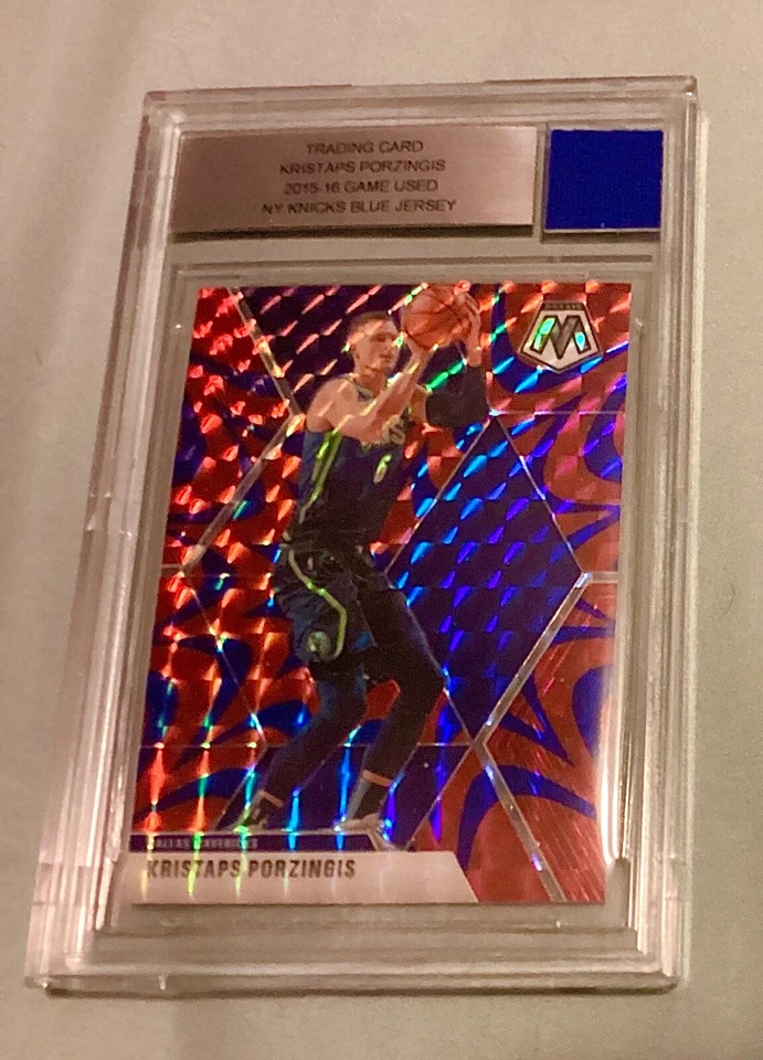 Kristaps Porzingis 2015-16 Panini Mosaic Game Used Worn Blue Jersey BGS Beckett - Image 3 of 4