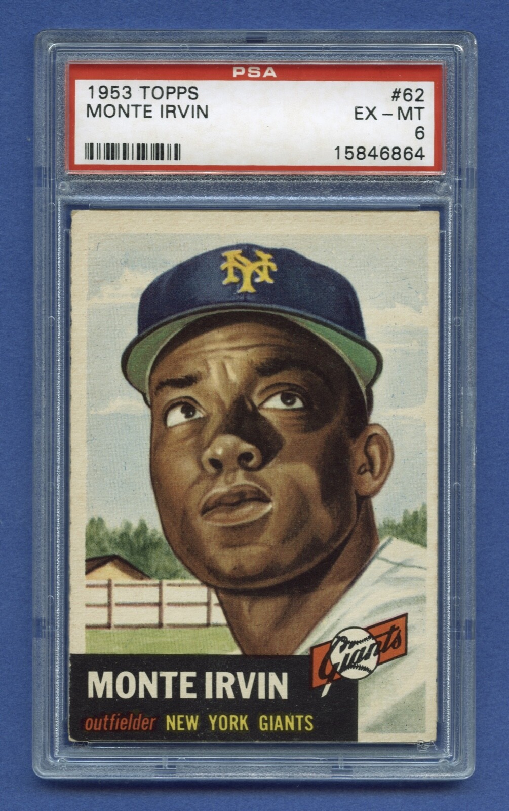 1953 MONTE IRVIN PSA 6 EX-MT HOF TOPPS NEW YORK GIANTS FLUSH COLOR CLEAN #62 RZC