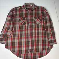 Vintage Dickies Men s XL Button Up Shirt Plaid Flannel Red Brown Tan Long Sleeve