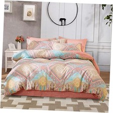 Boho Duvet Cover Set Queen Size 3pcs Pink Bohemian Queen 90"x90" Celia