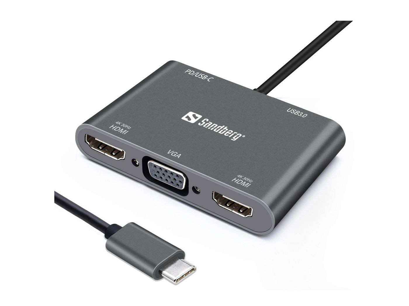 Sandberg Grau Usb-C Dockingstation 2Xhdmi+1Xvga+Usb+Pd - Bild 2