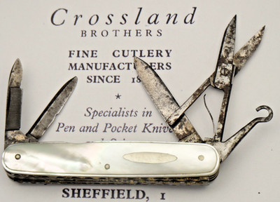 Antique JOHN CROSSLAND SHEFFIELD 5-Blade Senator Penknife Pearl Handles - NICE!
