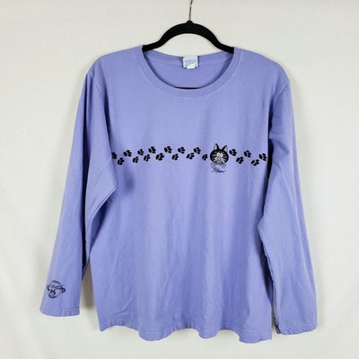 Crazy Shirts B. Kliban Cat Shirt Mens L Lavender Dyed Paw Prints Long Sleeve