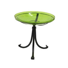 14" Fern Green Crackle Birdbath- Tripod Stand 