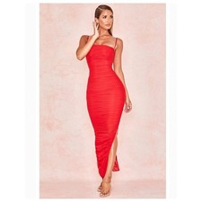 House of CB Sirene Red Gathered Organza Mesh Red Dress XS