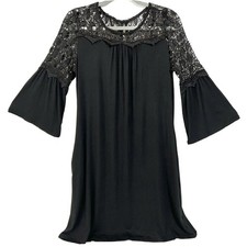 Signature Studio Women’s Black Lace Dress Lace Size SMALL Bell Sleeve NWT