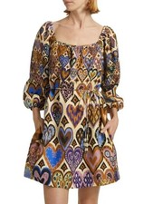 NWT Farm Rio Hearts Ikat Cream Long-Sleeve Mini Dress Size XXS
