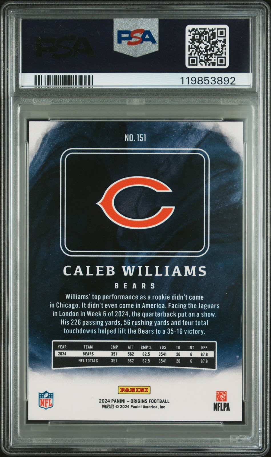 2024 PANINI ORIGINS #151 CALEB WILLIAMS PSA 10 view 2