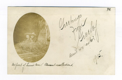 Greeley PA, couple cuddling in hay, ain't we cute, RPPC postcard, Pike County