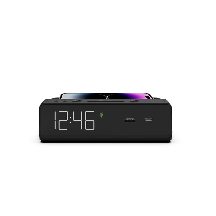 Station W Alarm Clock 10W Qi Wireless Charger USB-C USB-A JetWay Black