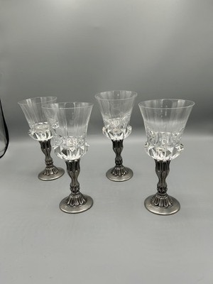 Set oz 4 RARE Champagne Glasses with Pewter Stems & Feet Made In Holland.