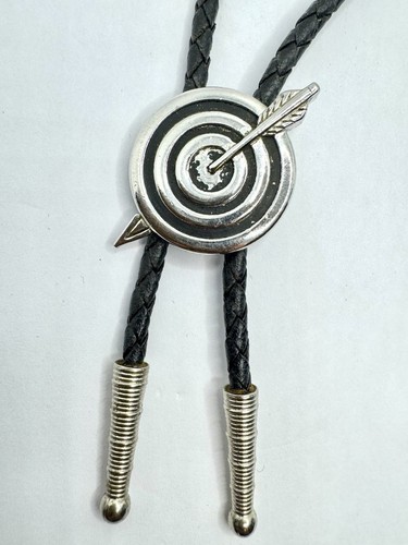 Vintage 60’s Swank Bullseye Arrow Target Black and Silver Tone Bolo Tie Western