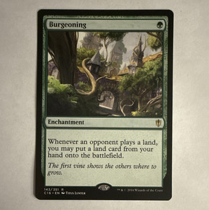 burgeoning mtg card Magic: the Gathering - Urban (138) It transforms into a 0/0 Phyrexian artifact creature.) Whenever enchanted land is tapped for mana Burgeoning regular from Stronghold (STH)
