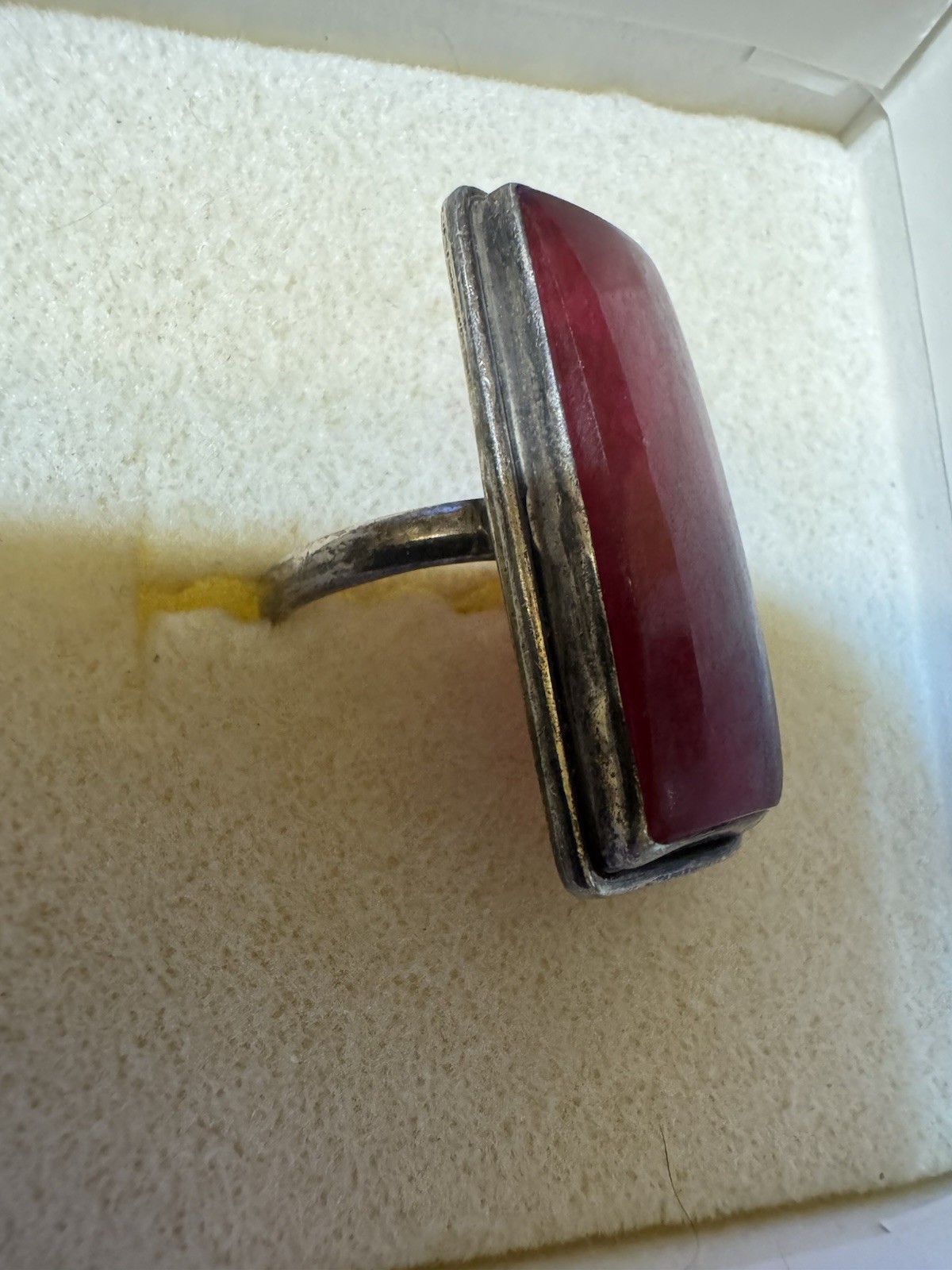 Vintage Red Jade Rectangular Solitaire Stone 925 … - image 3