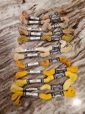 Lot Of 12 Discontinued DMC Cotton Flower Thread Fil Fleur Skeins: Yellow, Tan