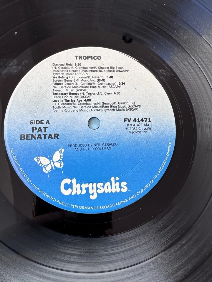 PAT BENATAR Tropico  ORIGINAL Vinyl LP Hit/Postcard 1984 FV41471 - Image 4 of 4
