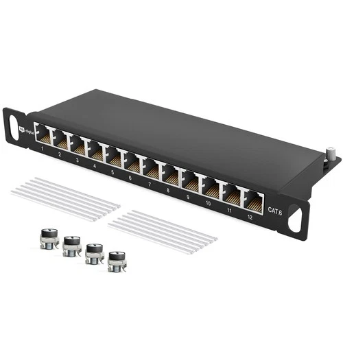 Patchfeld Cat6 Patchpanel 10 Zoll 12 Port RJ45 0,5HE Server LAN geschirmt 1-GB