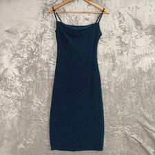 Bebe Teal Blue Glitter Cowl Neck Bodycon Dress XS Y2K Evening Night Out Glam