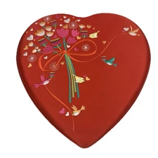 GODIVA Velvet Heart Box Embroidered Birds Flowers Keepsake Collectible 12x12x2