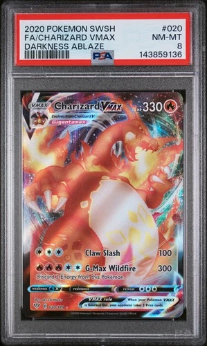 2020 POKEMON SWORD & SHIELD DARKNESS ABLAZE #020 FULL ART/CHARIZARD VMAX PSA 8