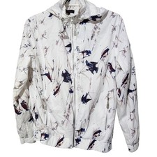 Smash Jacket For Women Size XL White Birds Print Lightweight Zip Pockets