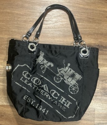バッグ Y2K COACH Black Op Art Shoulder ToteBag Coach Y2K Alex Op Art Quilted Printed Tote Bag Purse Black 14277