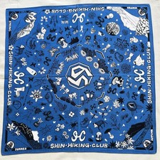 VTG Bandana Line Art Nature Conservation Flower Animal Handkerchief Blue Cotton