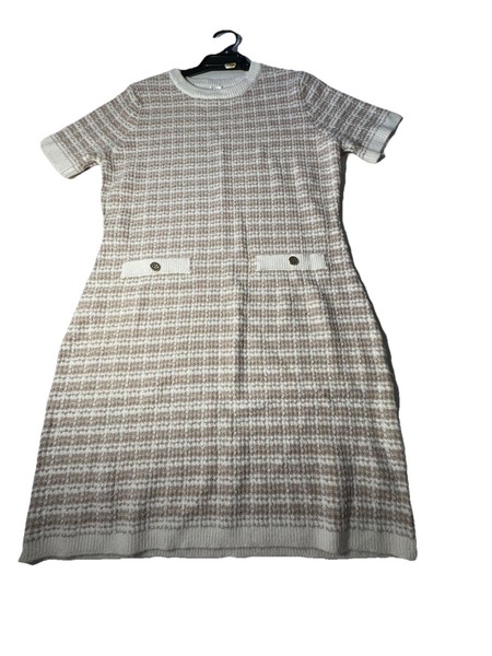 ladies Dress , Knit Dress sizeM Beige & White With Gold Buttons ,extremely Soft