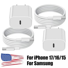 20W USB-C Fast Charging Wall Charger Type-C Cable For iPhone 15 16 17Air/Samsung