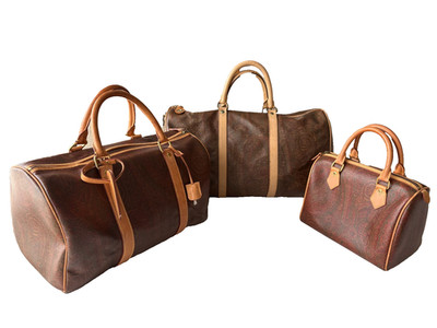 Etro Paisley 3 Bag Set Boston Duffle Travel Handbag PVC Leather Brown Italy